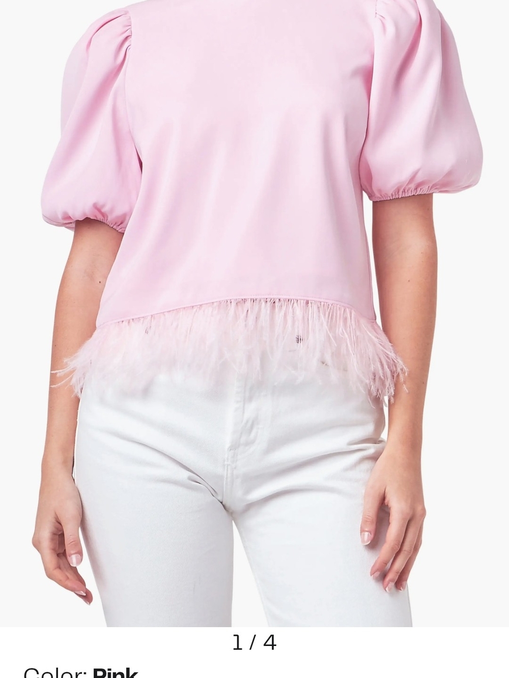 English Factory Light Pink Puff-Sleeve Top with Feather Hem